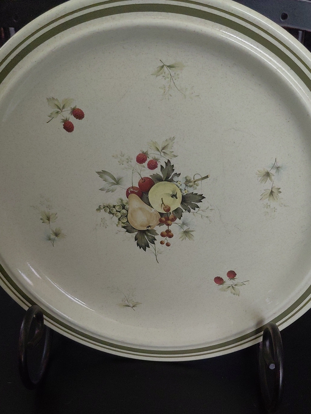 Royal Doulton Fruit Bouquet Dinner Plate in Ivory with Green Bands
